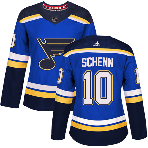 Adidas Blues #10 Brayden Schenn Blue Home Authentic Women's Stitched NHL Jersey - Click Image to Close